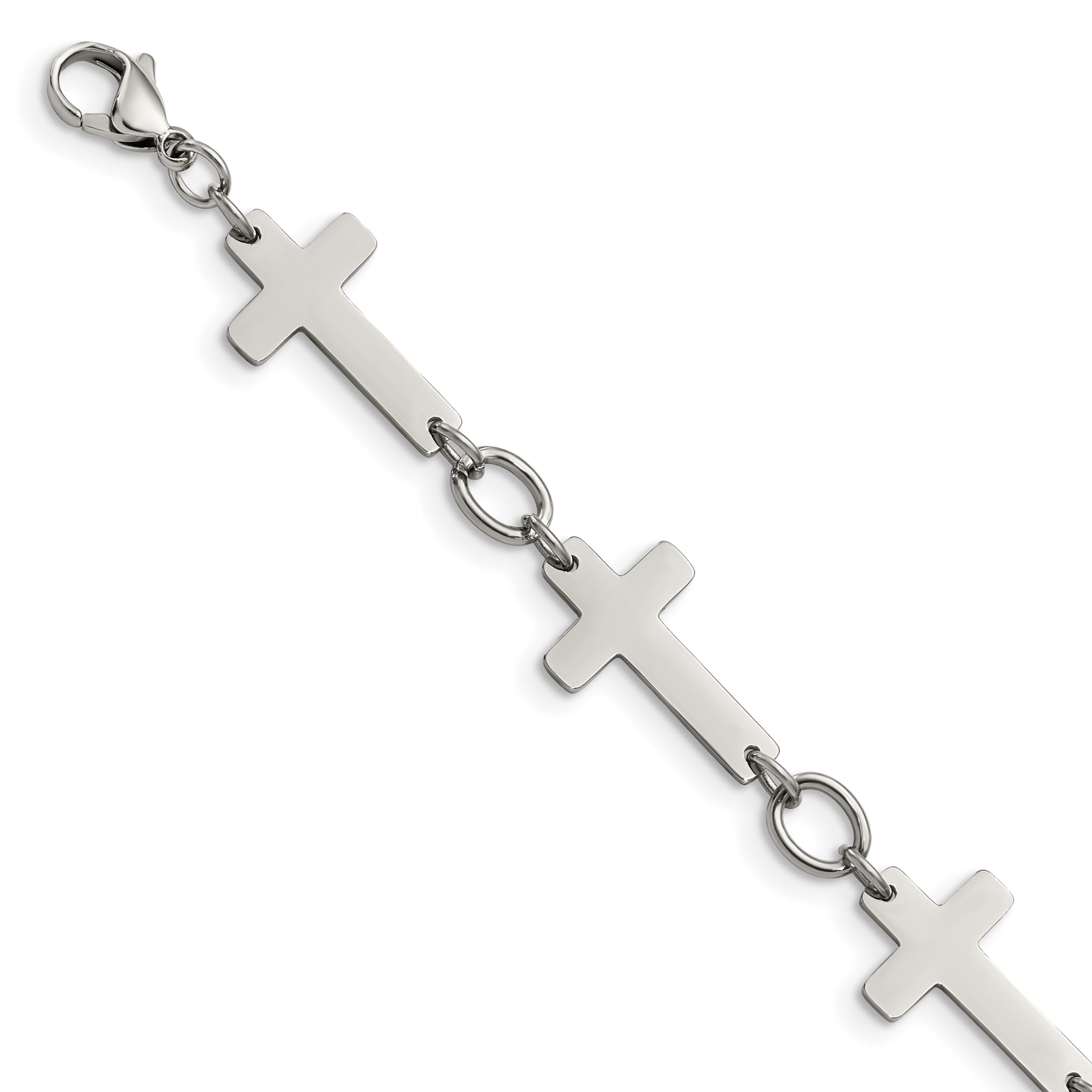 Stainless Steel Polished Sideways Cross Link Bracelet for Women