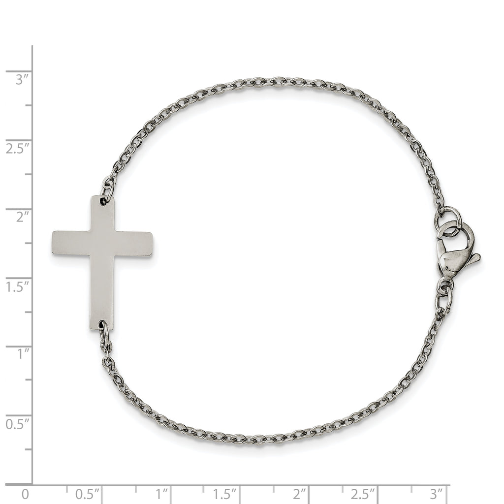 Stainless Steel Polished Sideways Cross Bracelet for Women