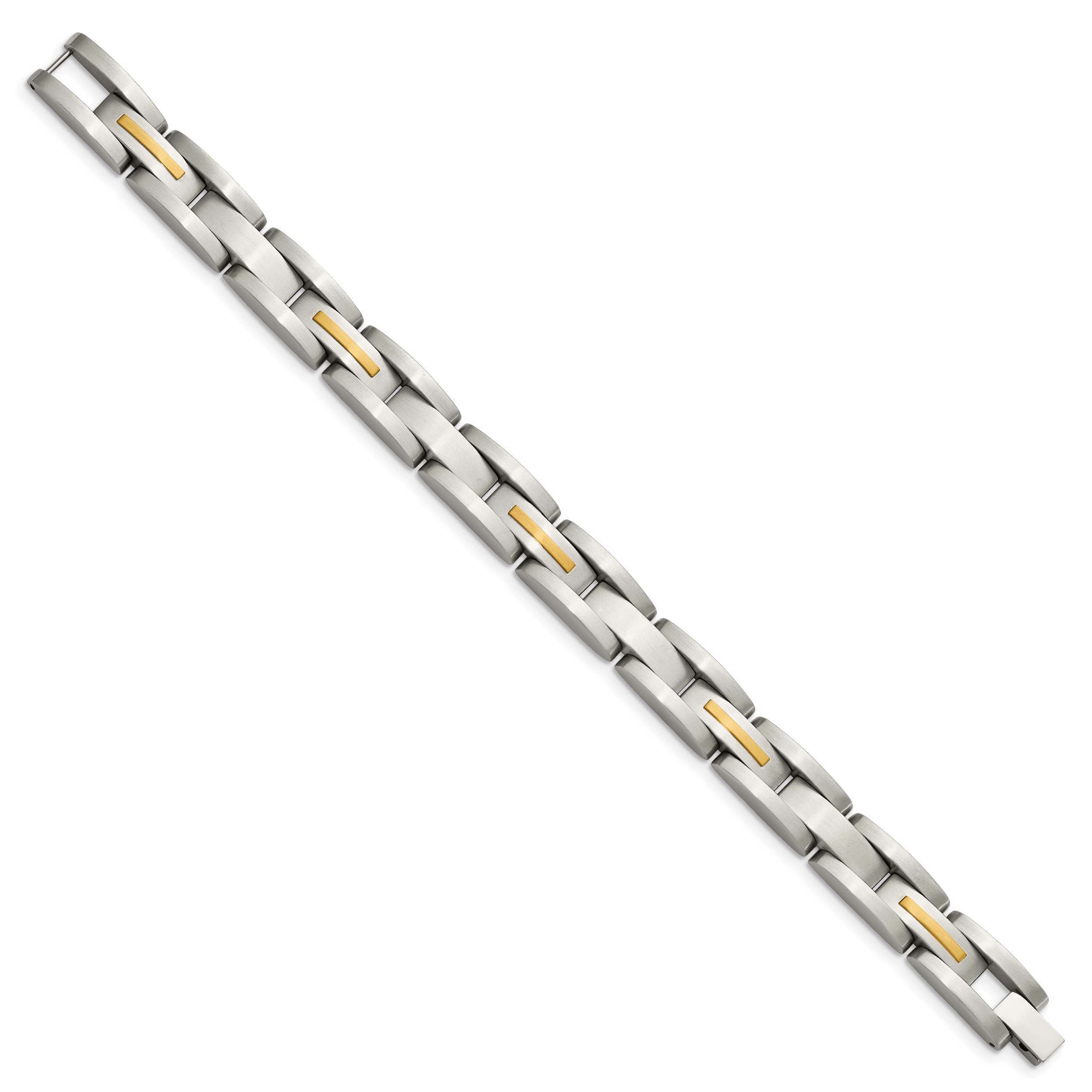 Stainless Steel with 14k Gold Accent Brushed Link Bracelet for Men Secondary image