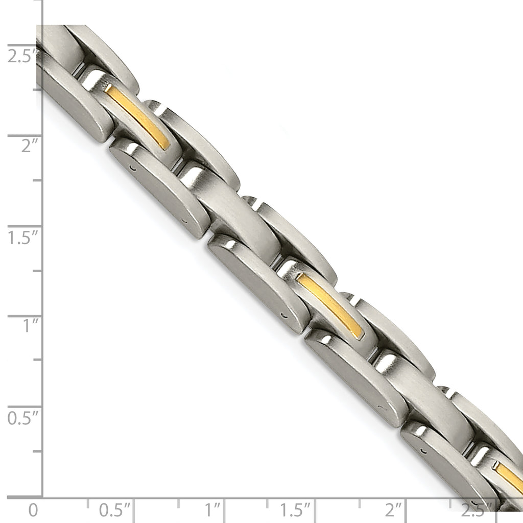 Stainless Steel with 14k Gold Accent Brushed Link Bracelet for Men
