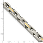 Stainless Steel with 14k Gold Accent Brushed Link Bracelet for Men