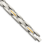Stainless Steel with 14k Gold Accent Brushed Link Bracelet for Men