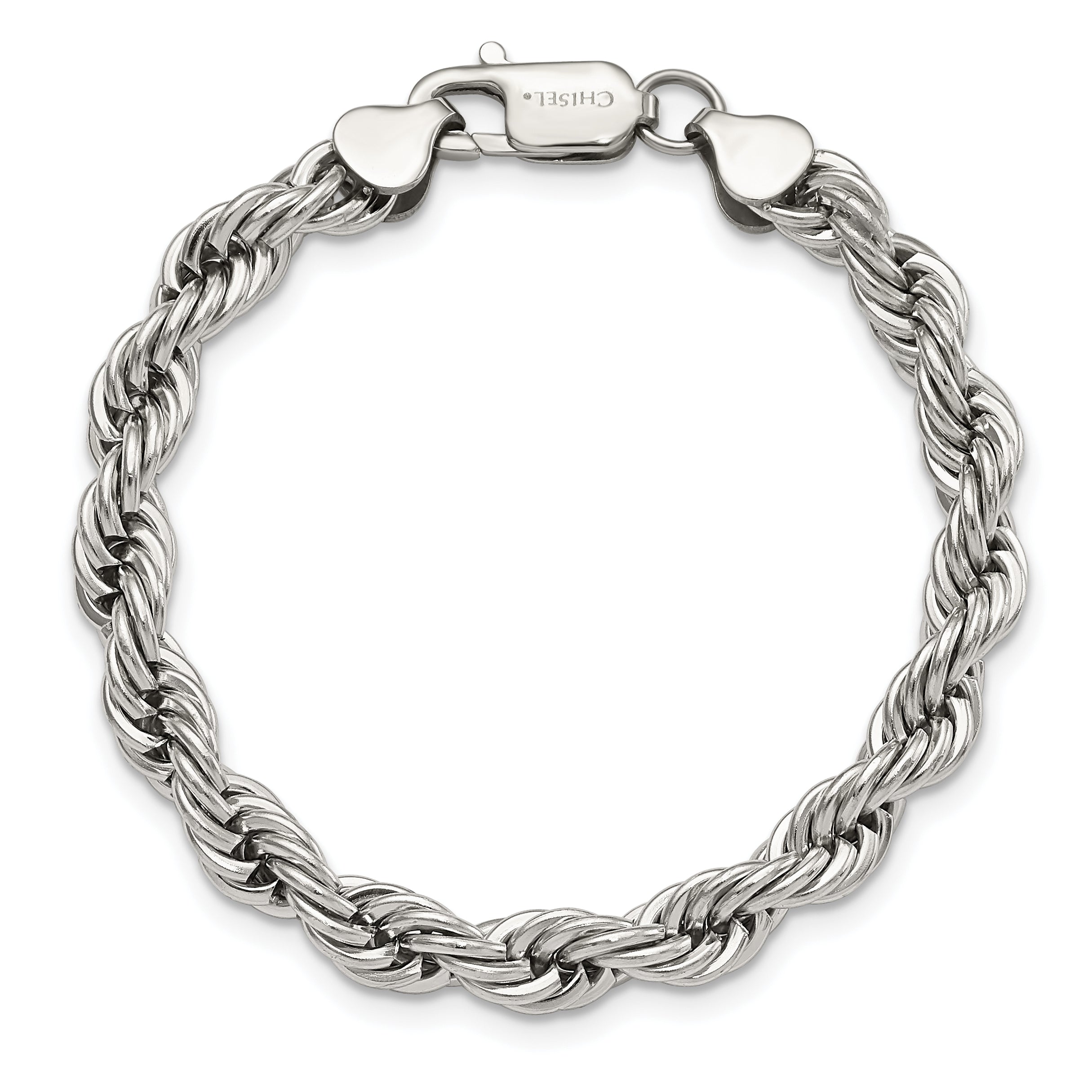 Chisel Stainless Steel Polished 7mm 8.5 inch Rope Bracelet