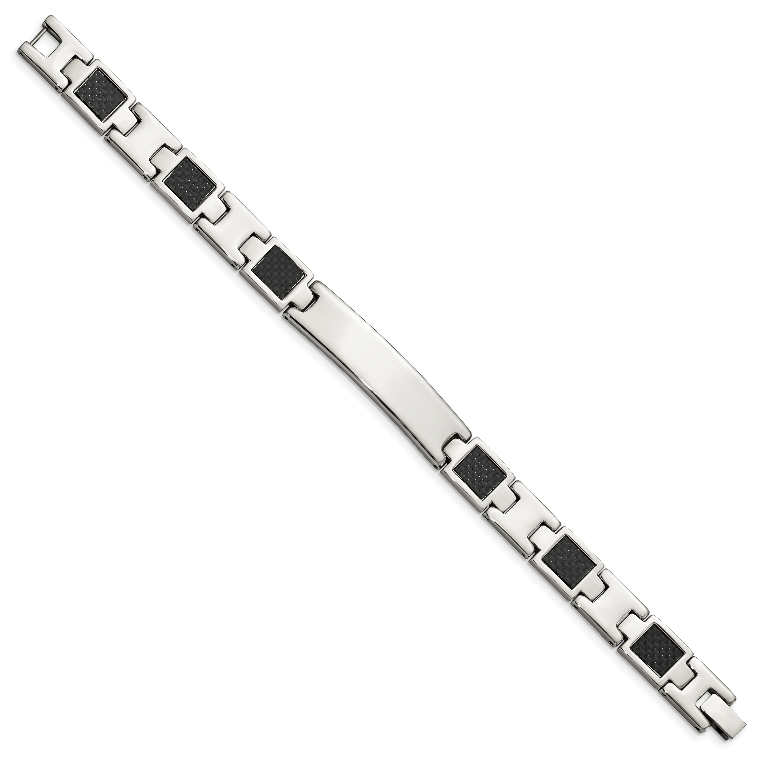 Stainless Steel Brushed and Polished Black Carbon Fiber Inlay ID Bracelet for Men