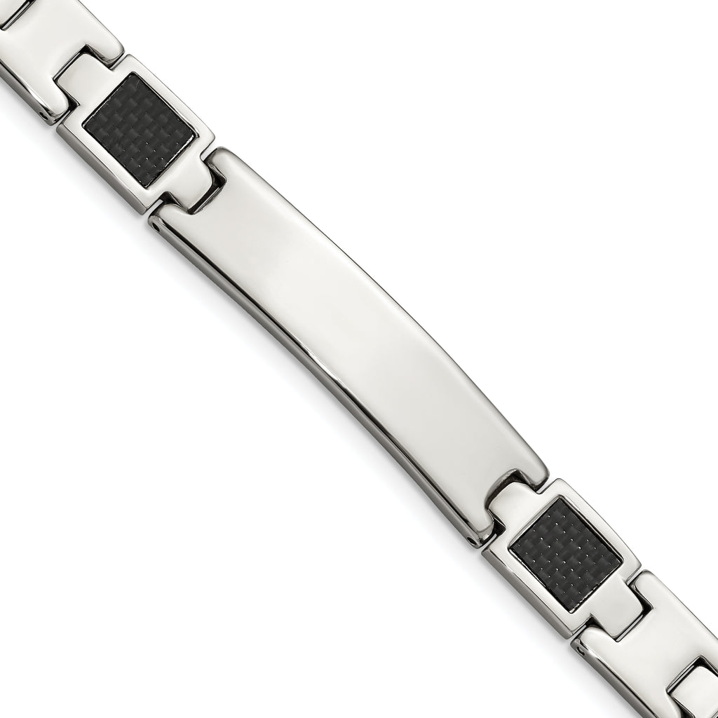 Stainless Steel Brushed and Polished Black Carbon Fiber Inlay ID Bracelet for Men