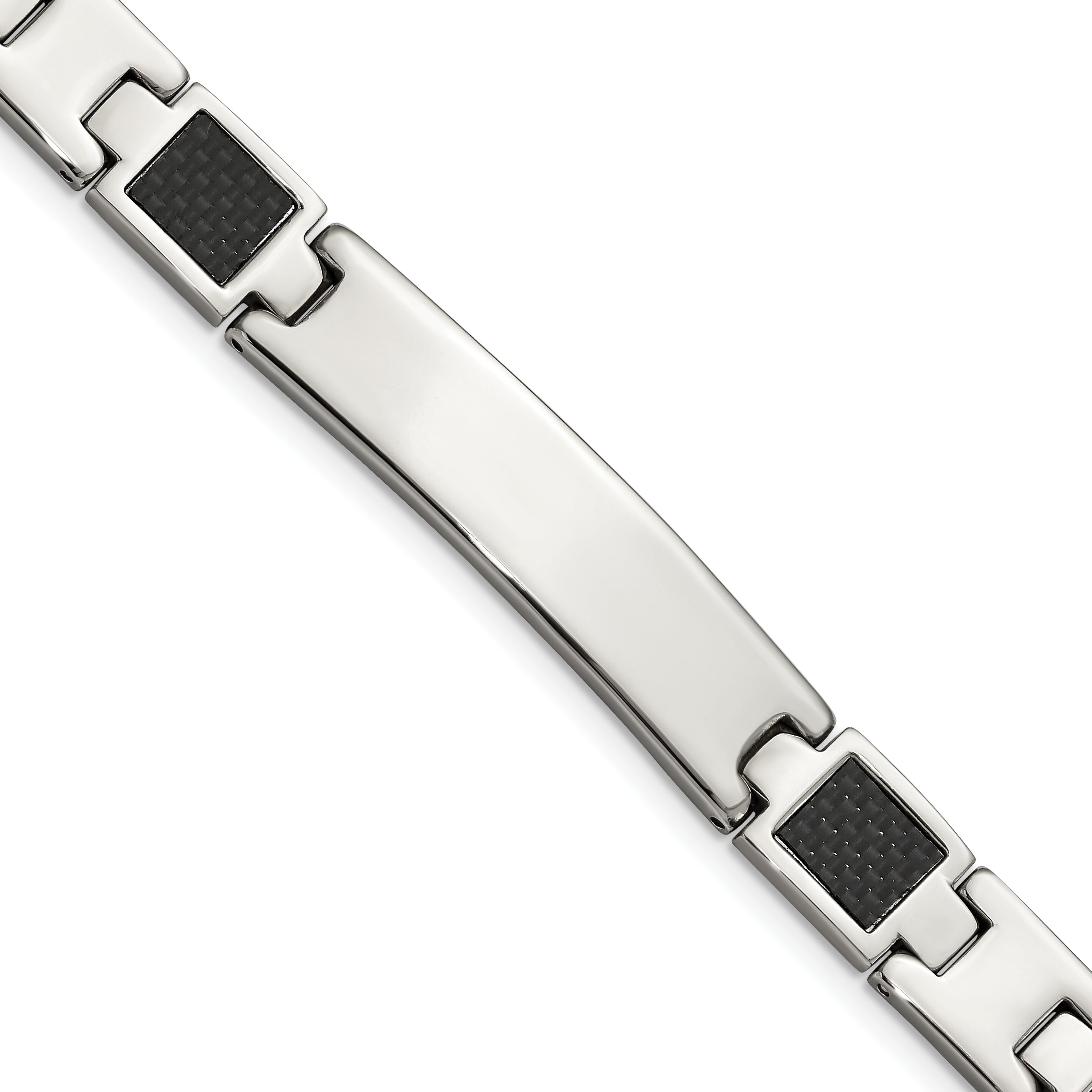Stainless Steel Brushed and Polished Black Carbon Fiber Inlay ID Bracelet for Men
