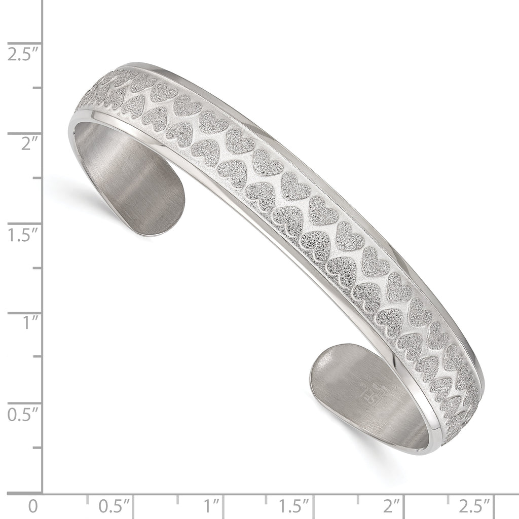 Stainless Steel Polished & Laser-cut Hearts Cuff Bangle Bracelet for Women
