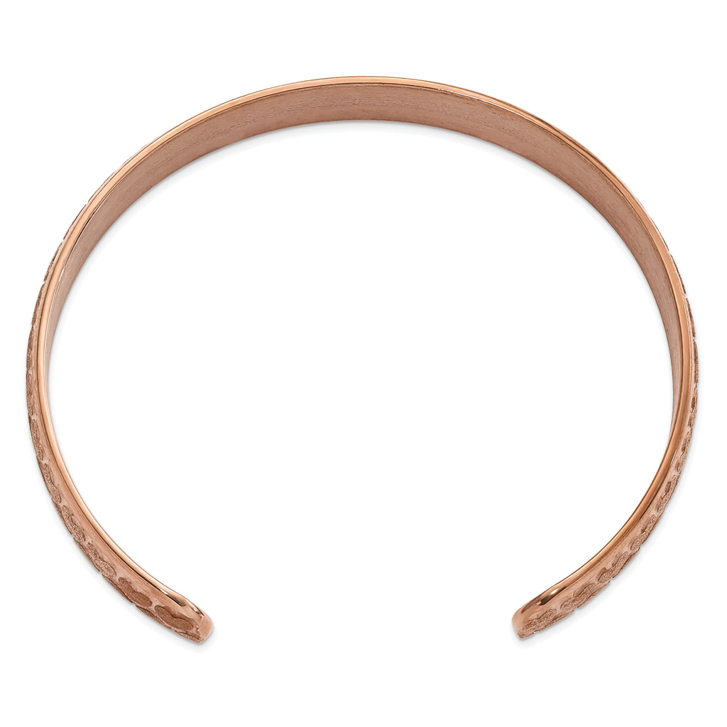 Stainless Steel Rose IP-Plated Laser Cut Heart Cuff Bangle Bracelet for Women