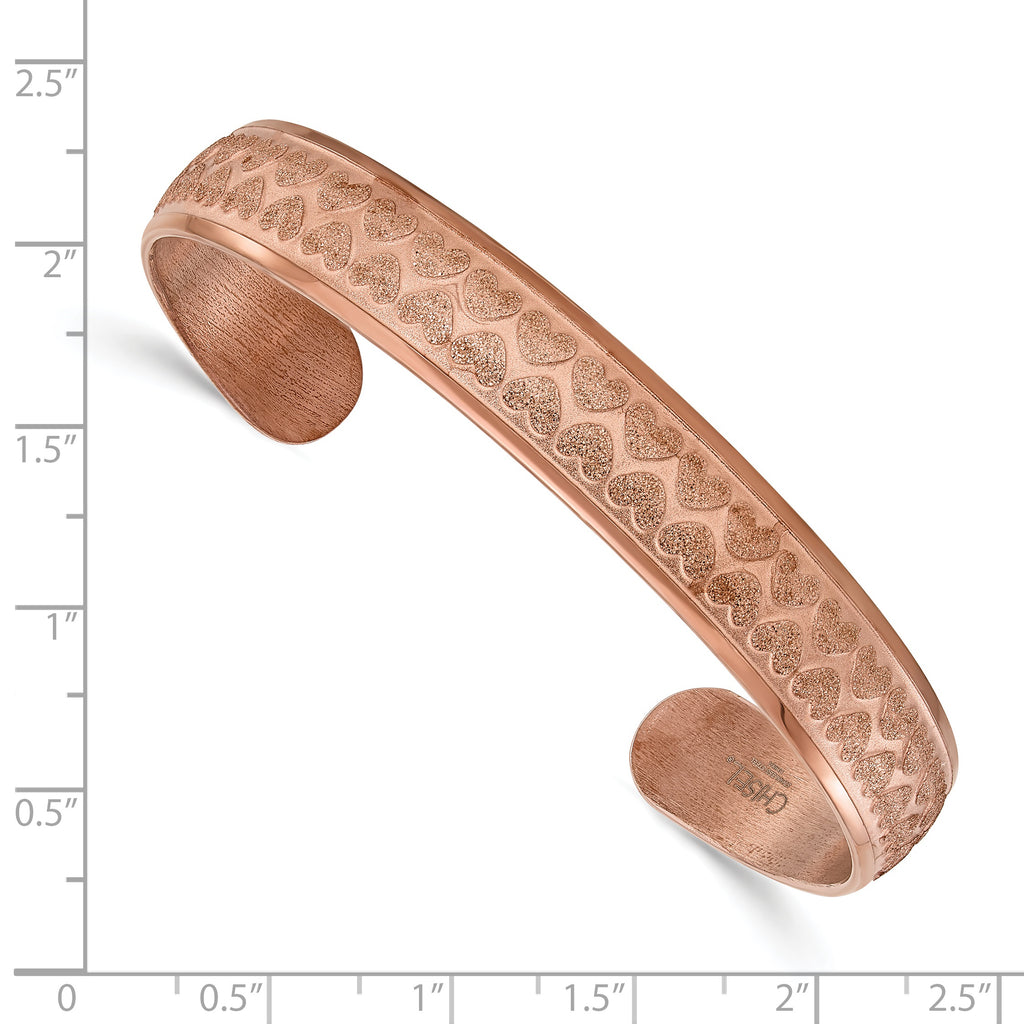 Stainless Steel Rose IP-Plated Laser Cut Heart Cuff Bangle Bracelet for Women