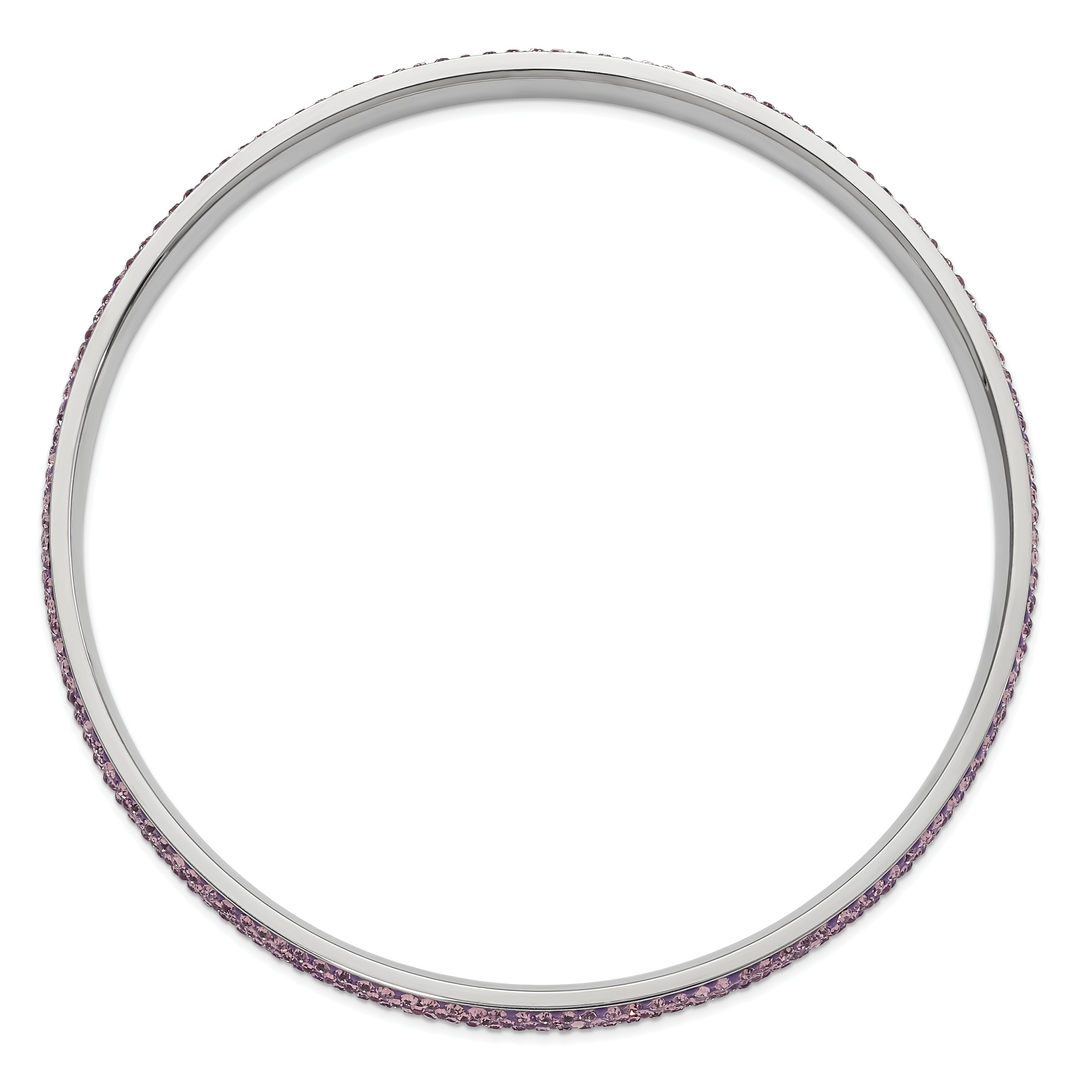 Stainless Steel Polished Light Purple Crystal Rounded Bangle Bracelet for Women Secondary image