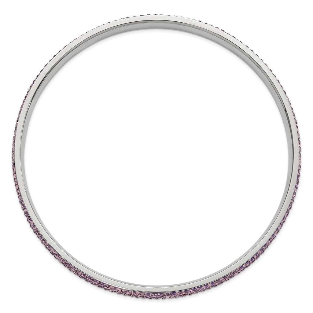 Stainless Steel Polished Light Purple Crystal Rounded Bangle Bracelet for Women