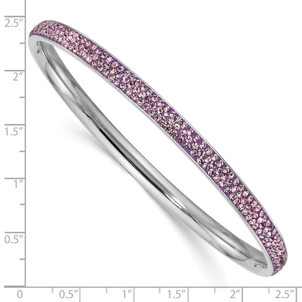 Stainless Steel Polished Light Purple Crystal Rounded Bangle Bracelet for Women