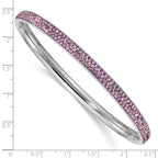 Stainless Steel Polished Light Purple Crystal Rounded Bangle Bracelet for Women