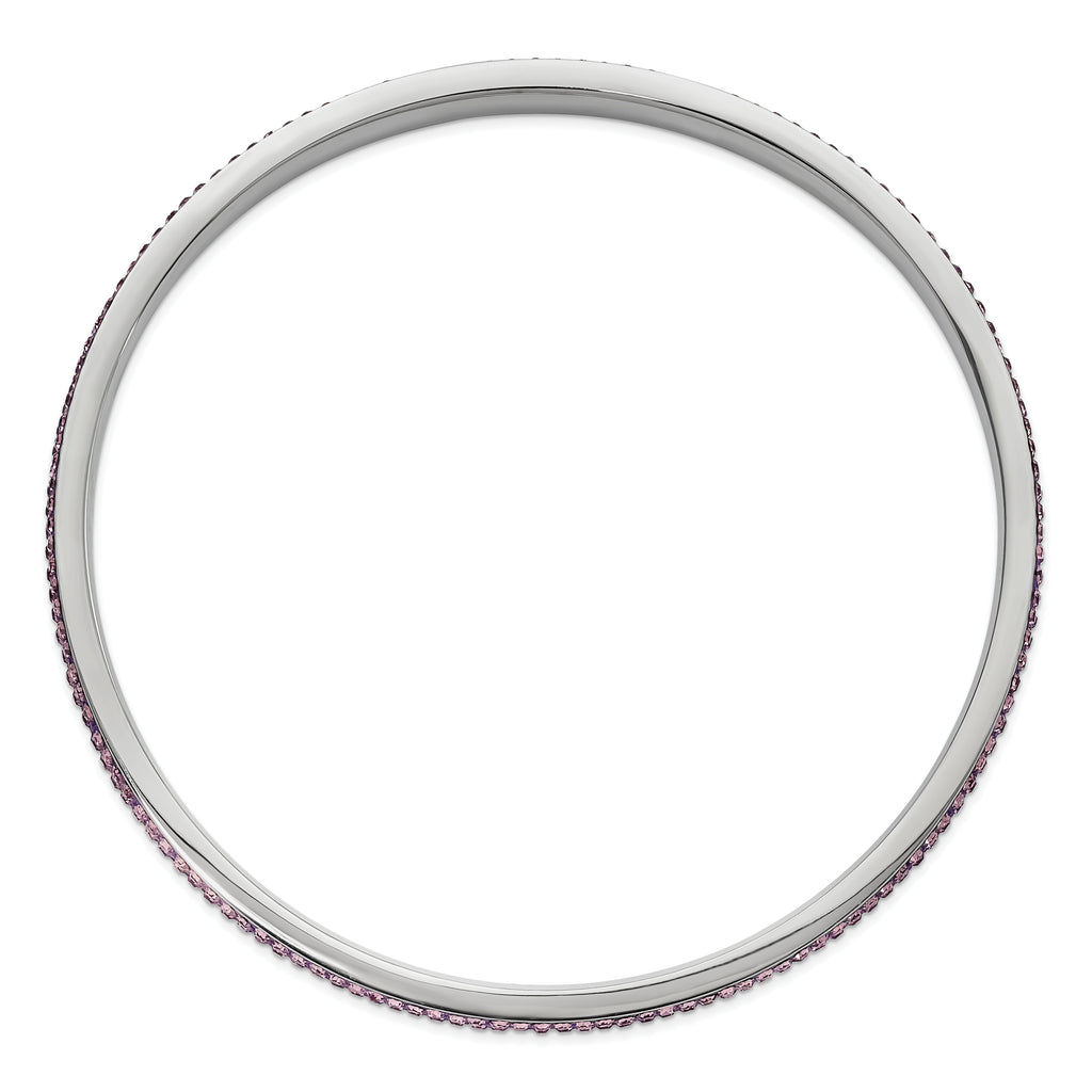 Stainless Steel Polished Light Purple Crystal Wavy Bangle Bracelet for Women