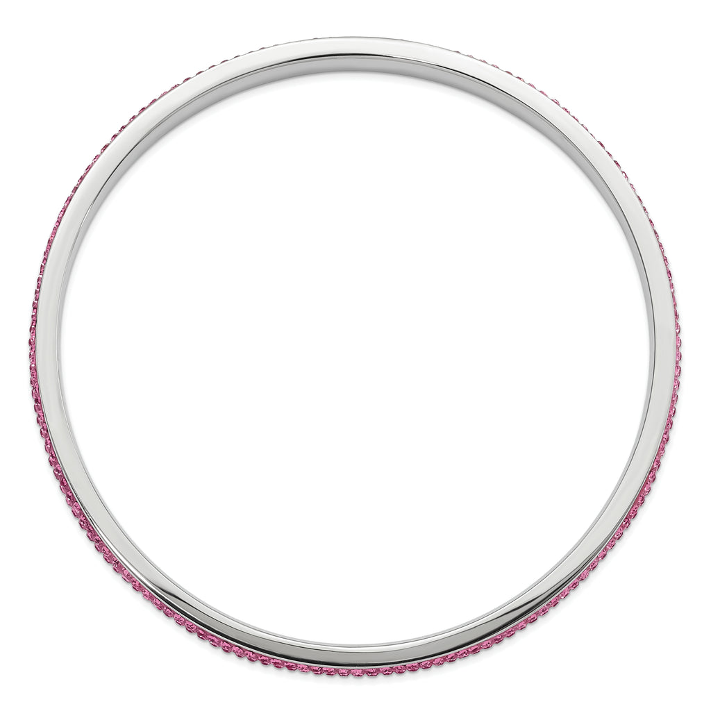 Stainless Steel Polished Pink Crystal Wavy Bangle Bracelet for Women