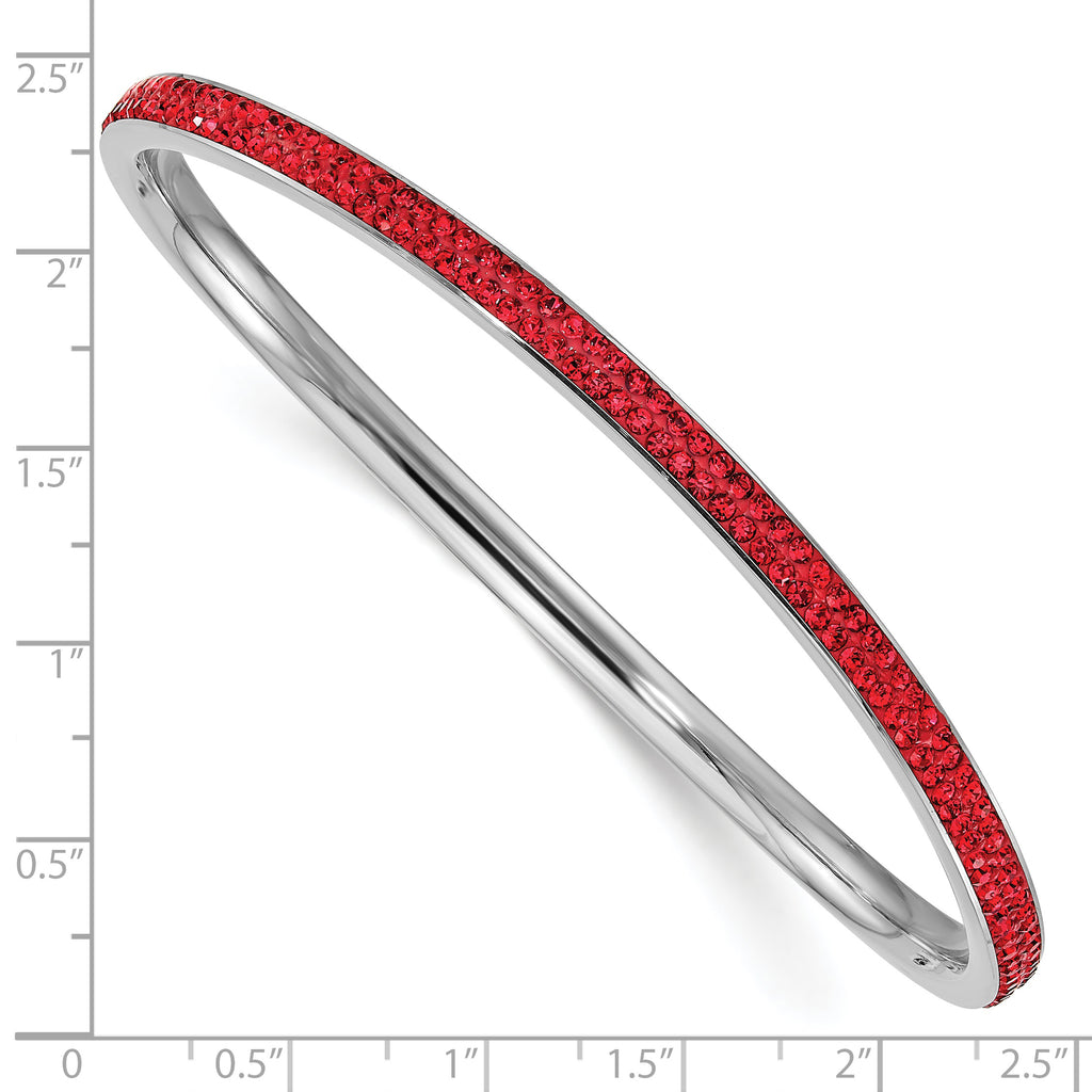 Stainless Steel Polished Red Crystal Wavy Bangle Bracelet for Women