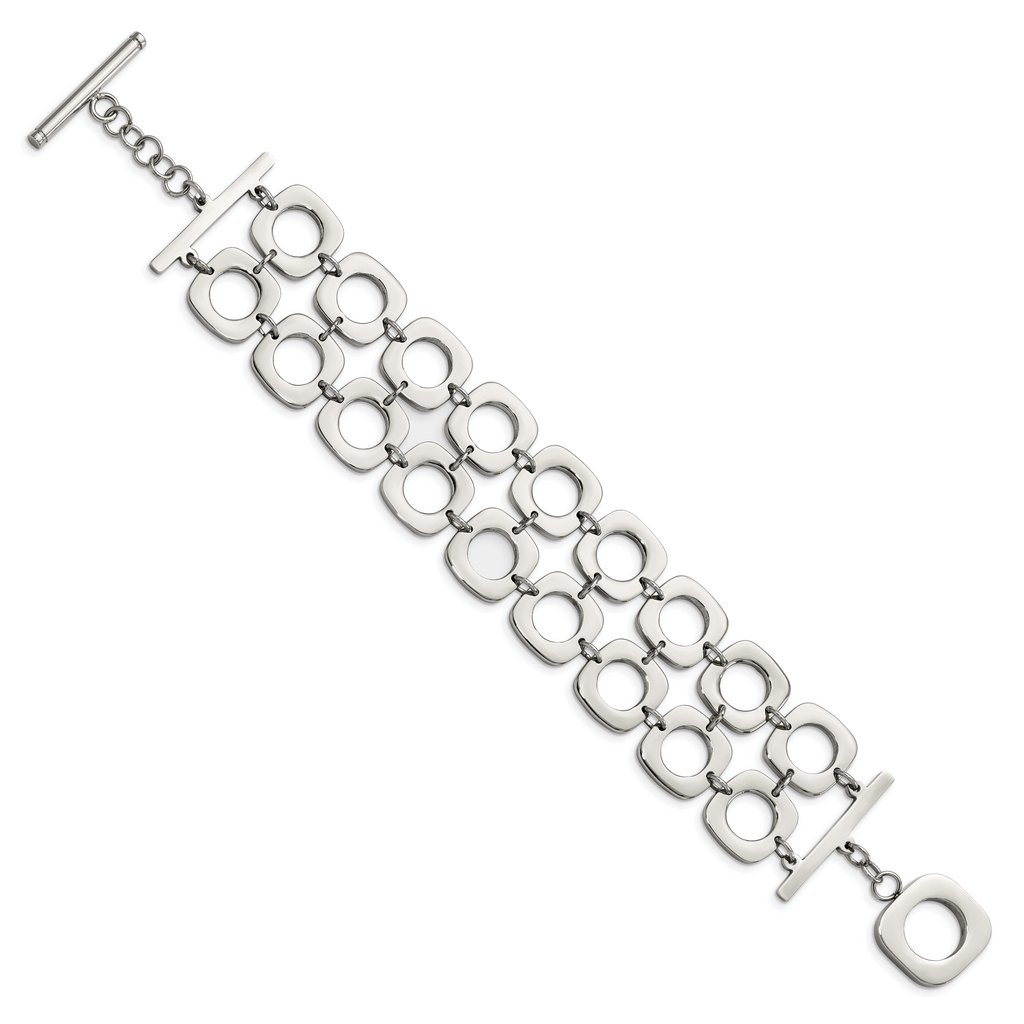 Stainless Steel Polished Double Row Square Toggle Bracelet for Women