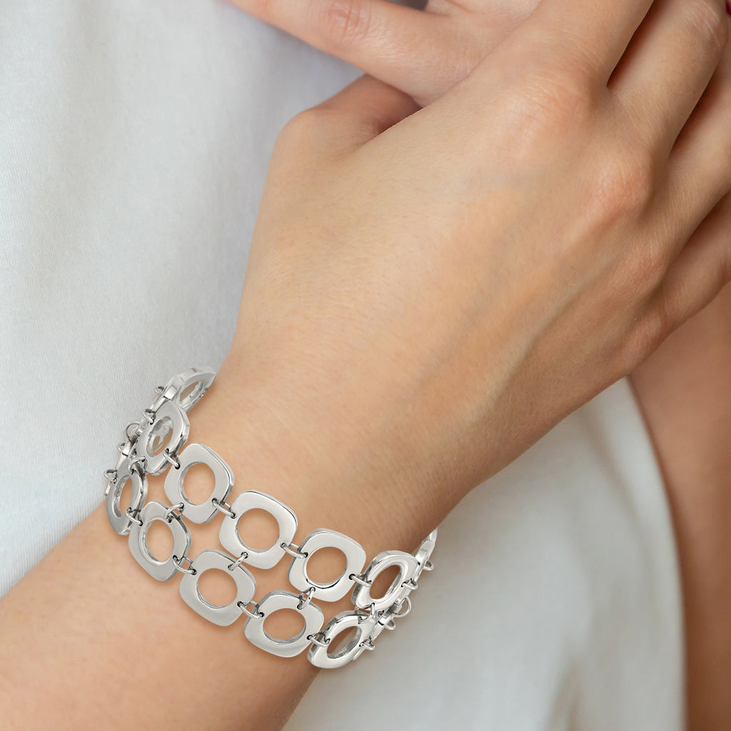 Stainless Steel Polished Double Row Square Toggle Bracelet for Women