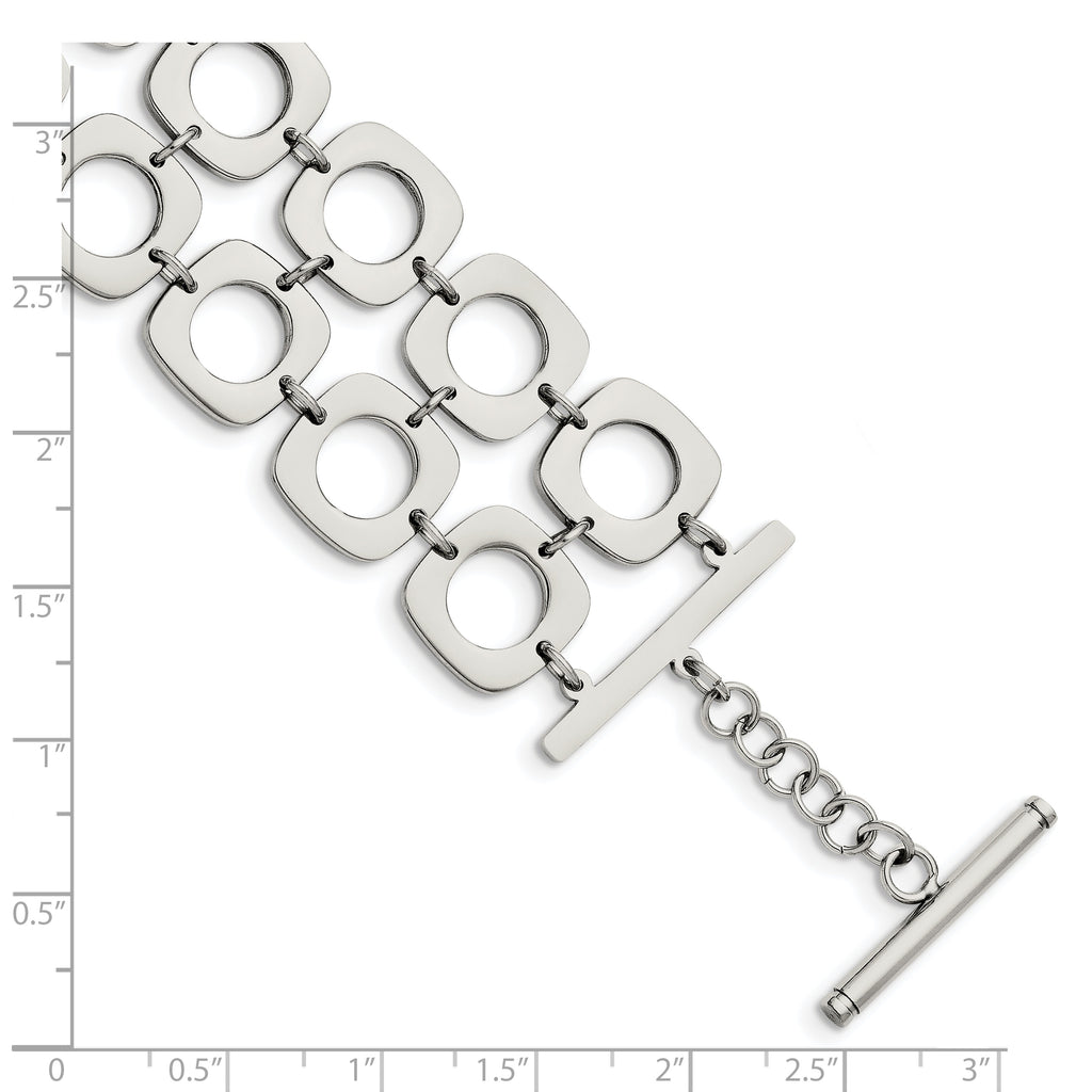Stainless Steel Polished Double Row Square Toggle Bracelet for Women