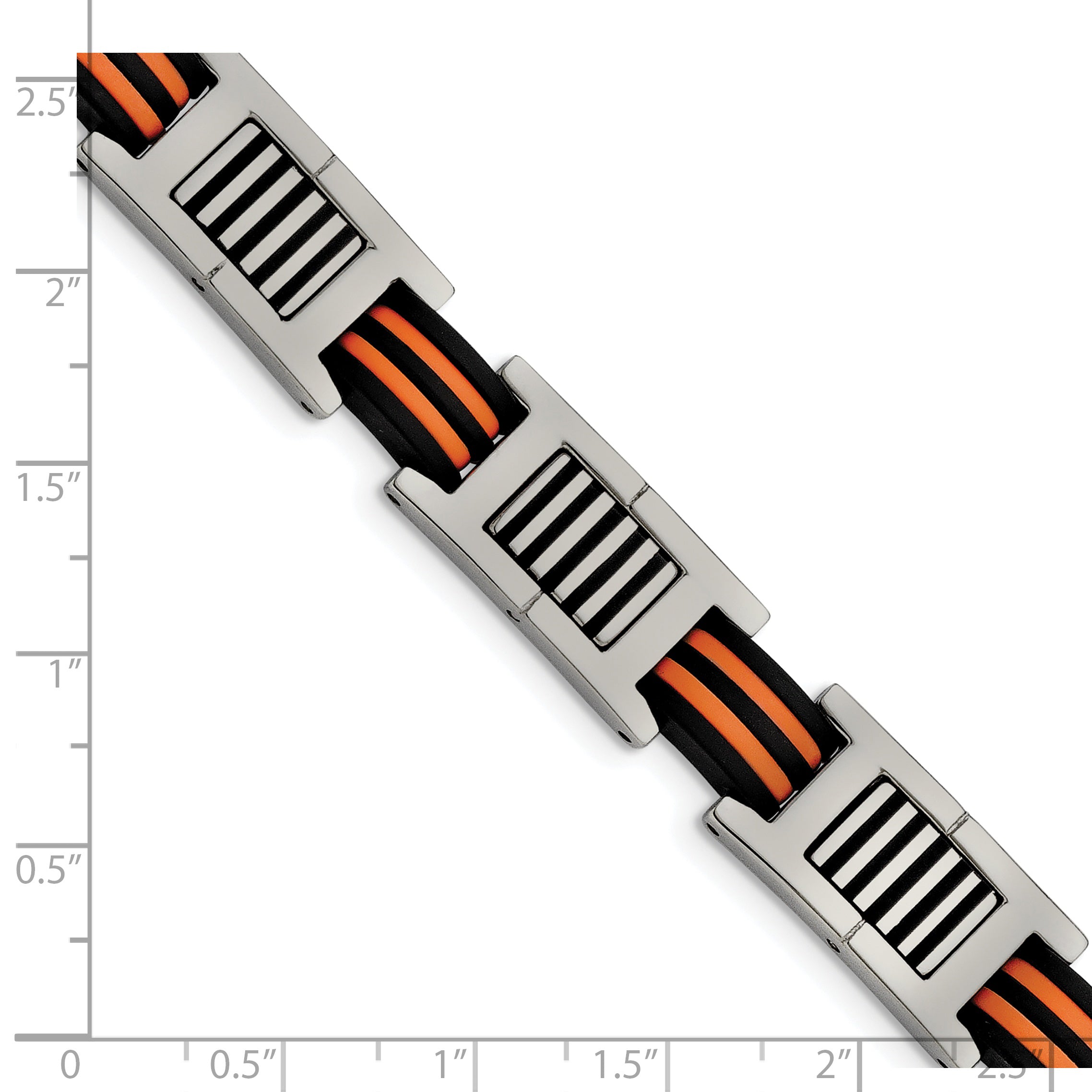 Stainless Steel Polished with Black and Orange Rubber Link Bracelet for Men