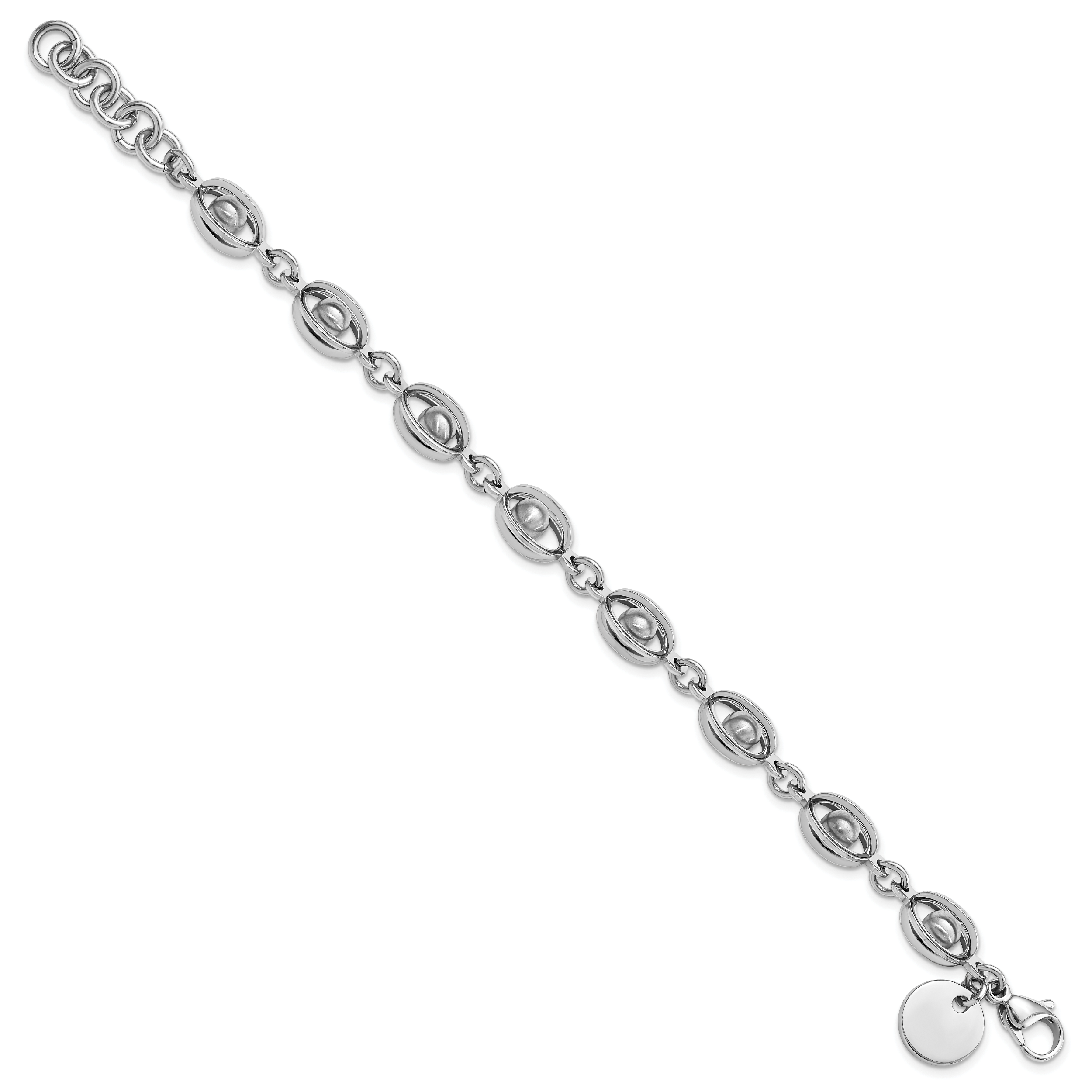 Stainless Steel Polished & Satin Oval Moveable Ball Bracelet Secondary image