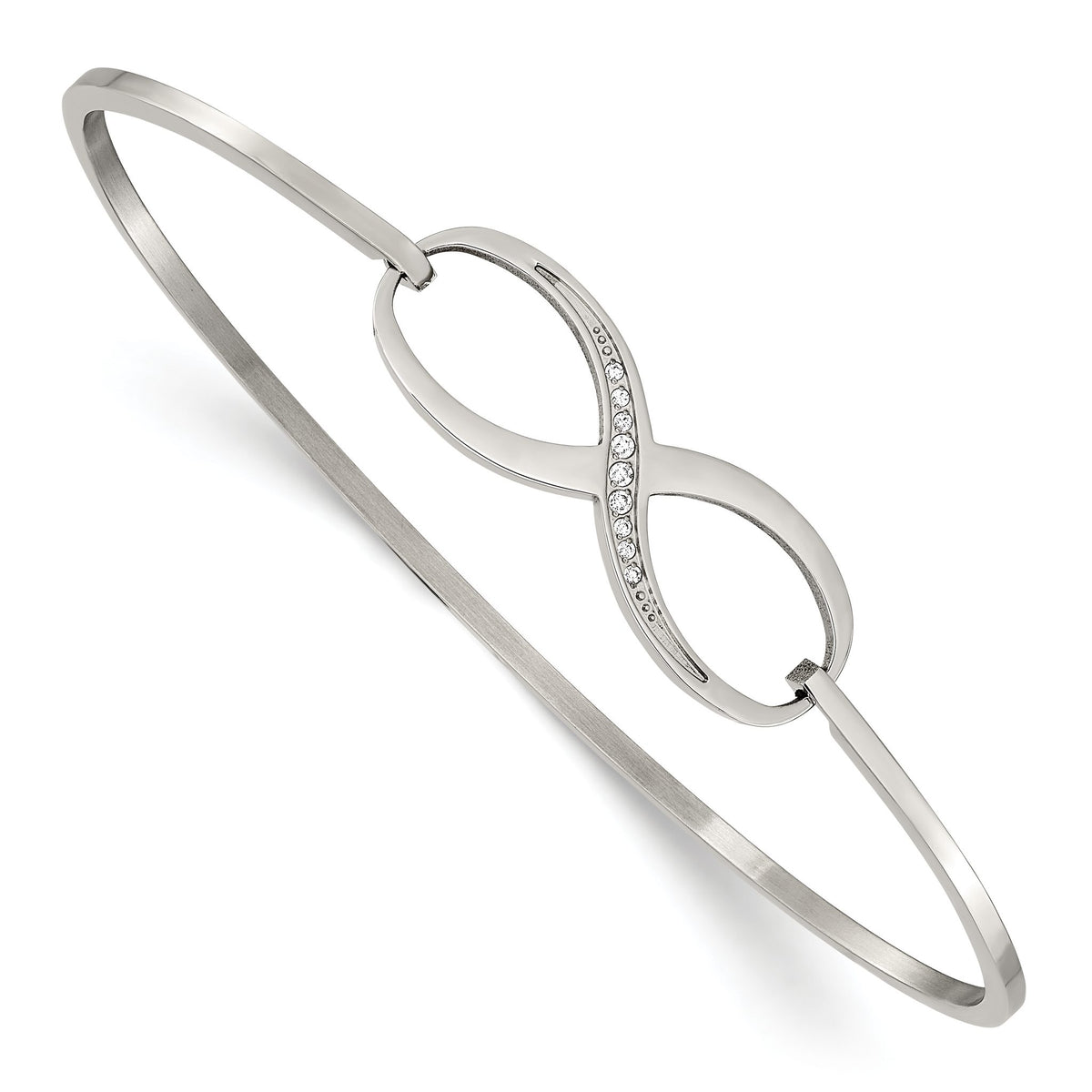 Cubic Zirconia Infinity Symbol Bangle Bracelet in Stainless Steel, 2mm - Sophia Jewelers Main image