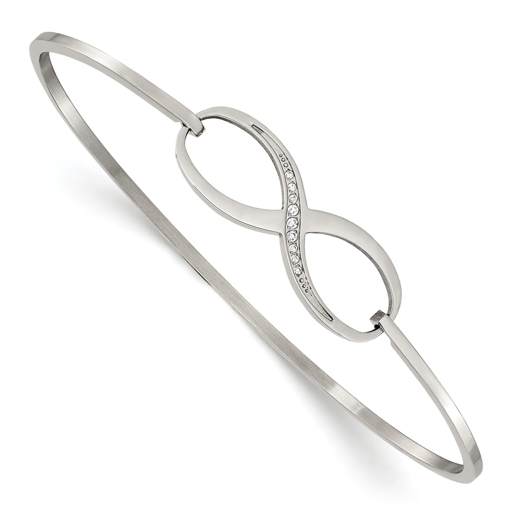 Stainless Steel Polished with Cubic Zirconia Infinity Symbol Bangle Bracelet for Women