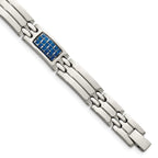 Stainless Steel Polished with Blue Carbon Fiber Inlay Link Bracelet for Men