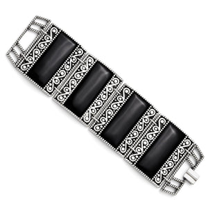 Black Onyx Antiqued Bracelet in Stainless Steel, 7.8" - Sophia Jewelers