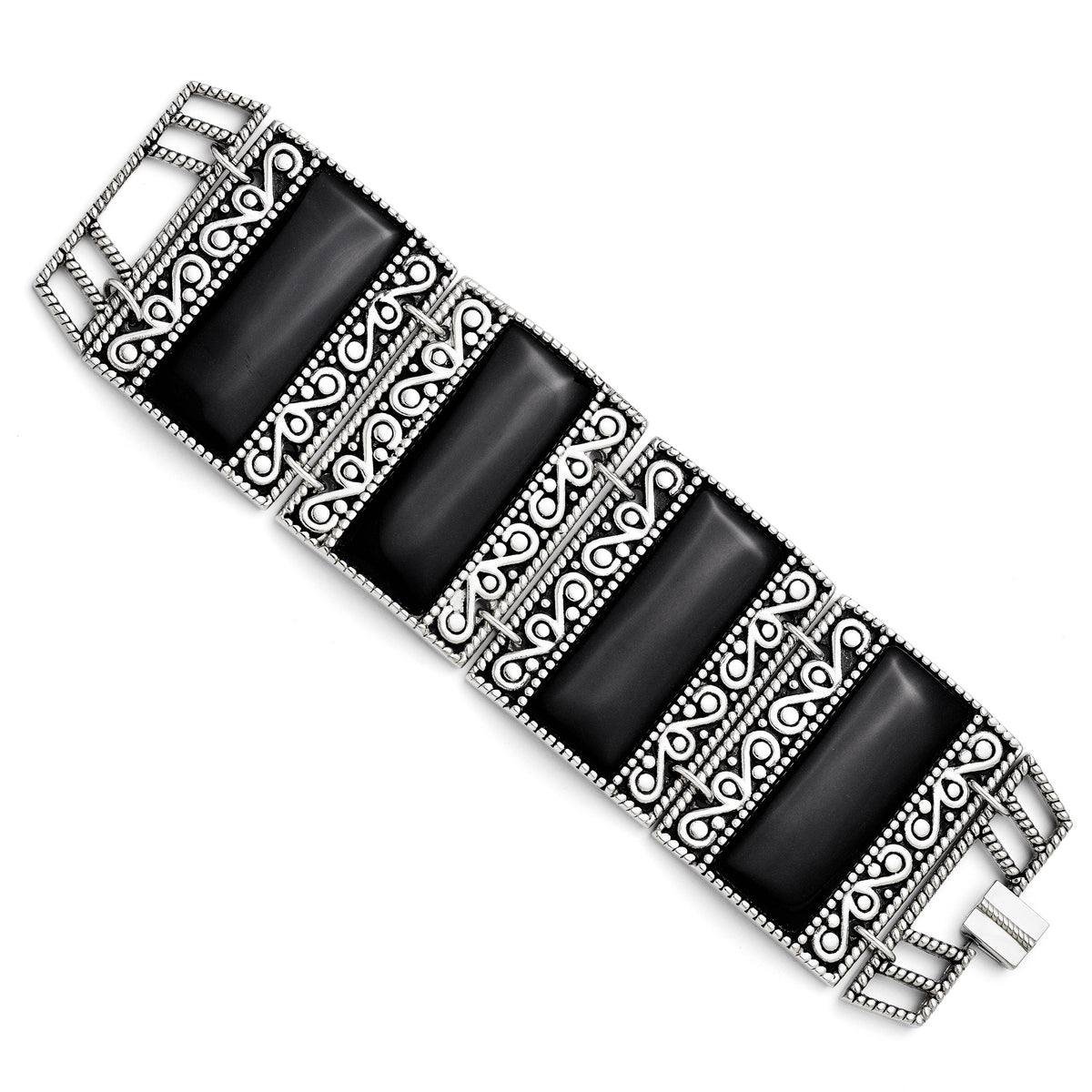 Black Onyx Bracelet in Stainless Steel, Antiqued, 7.8 Inch - Sophia Jewelers Main image