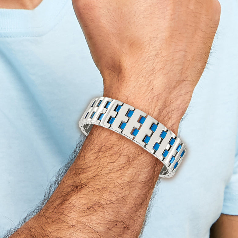 Stainless Steel Polished Blue IP-plated Link Bracelet for Men