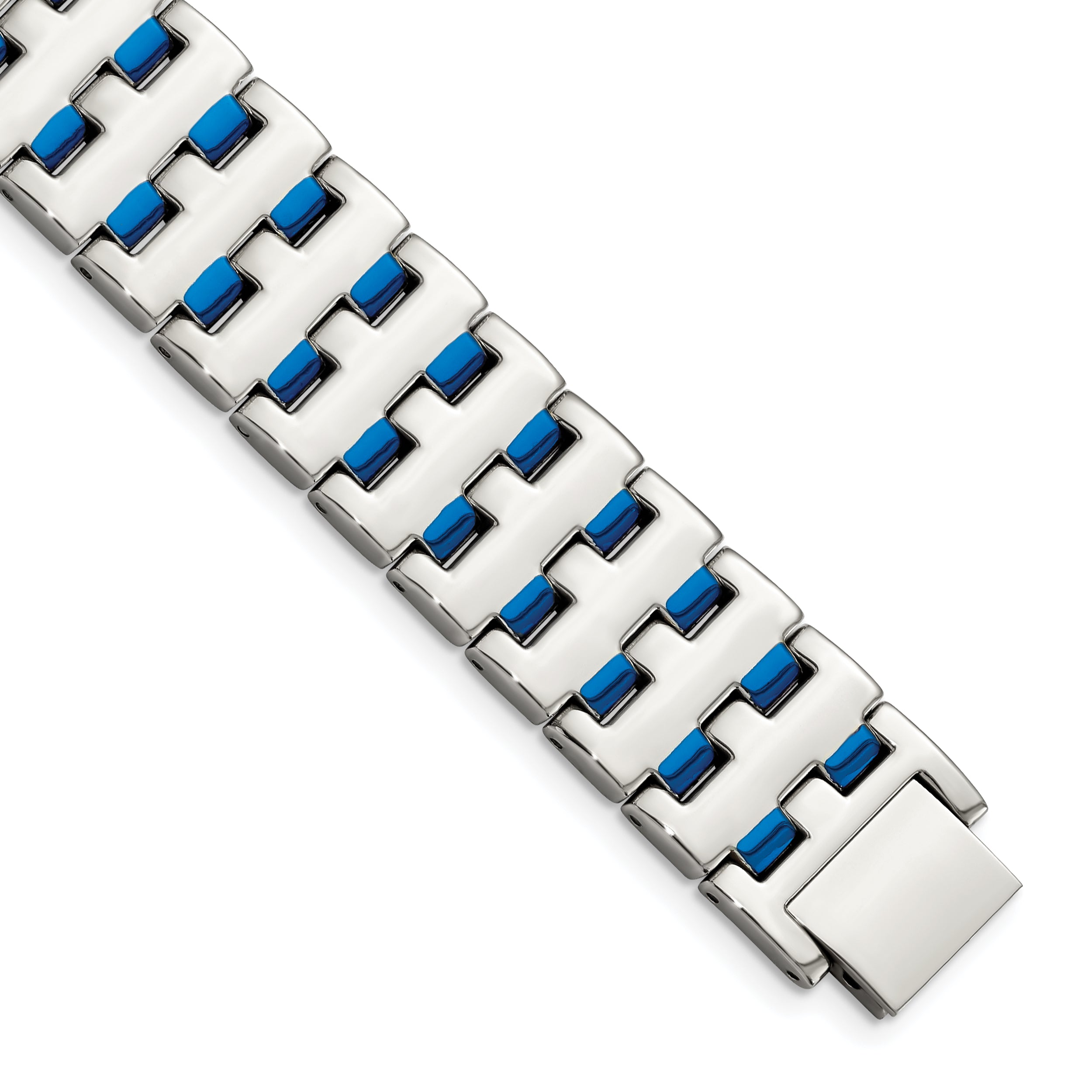 Stainless Steel Polished Blue IP-plated Link Bracelet for Men