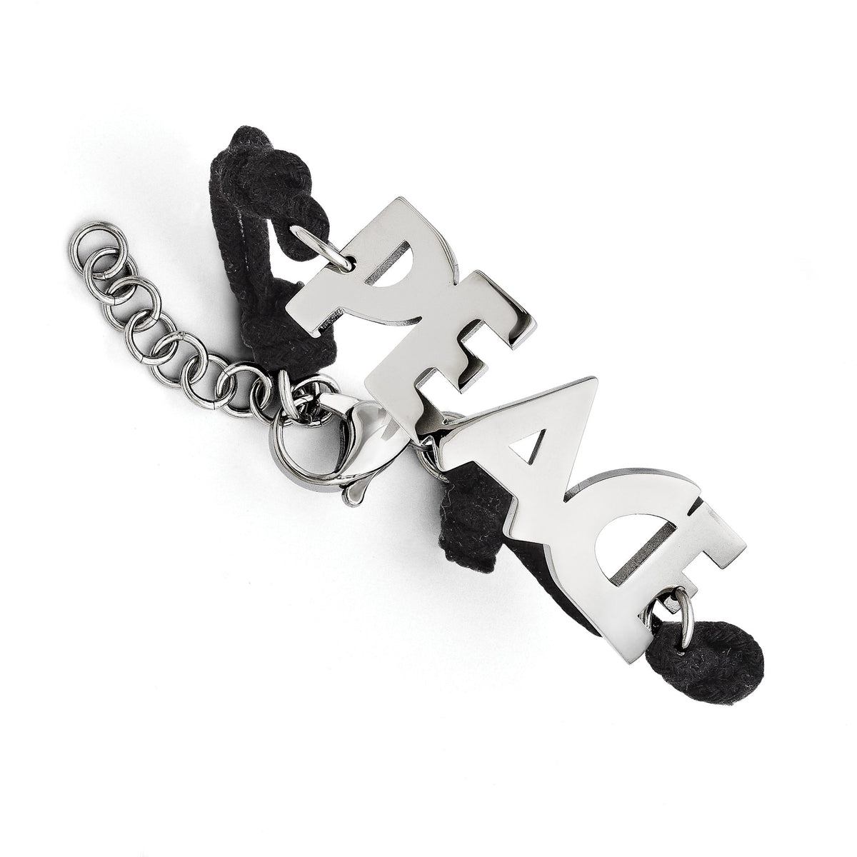 Peace Charm Cord Bracelet in Stainless Steel, 7.5 in - Sophia Jewelers