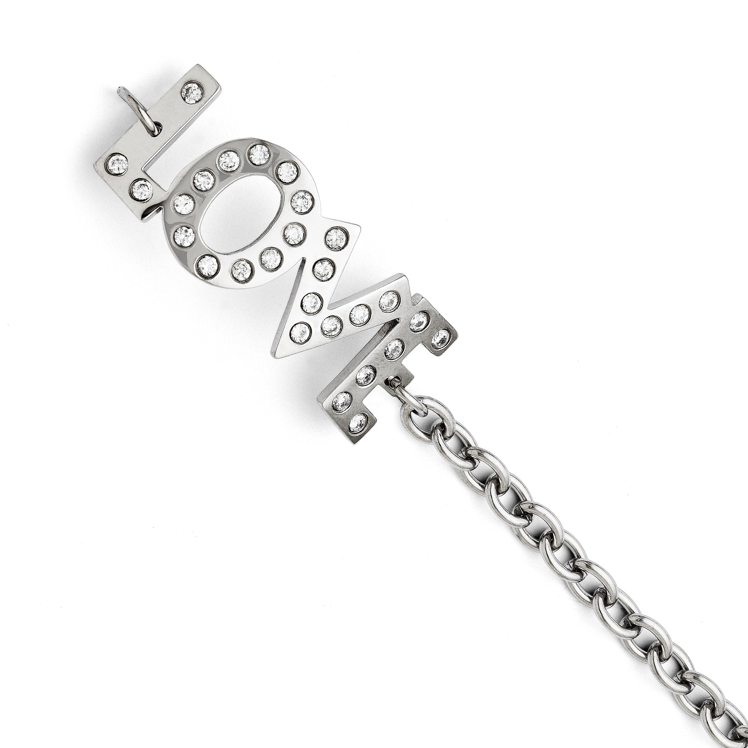 Stainless Steel Cubic Zirconia Love Polished Bracelet for Women