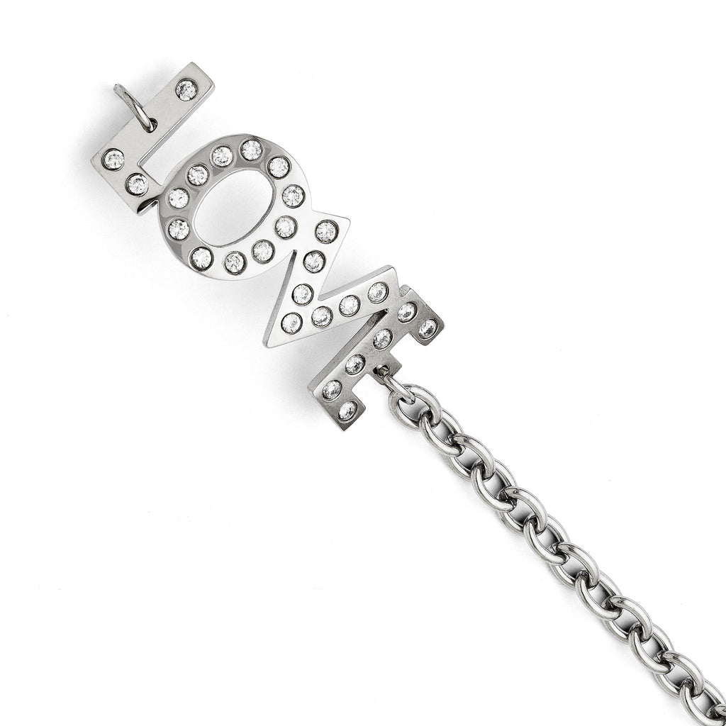 Love Bracelet with White CZ in Stainless Steel, 7.5" - Sophia Jewelers