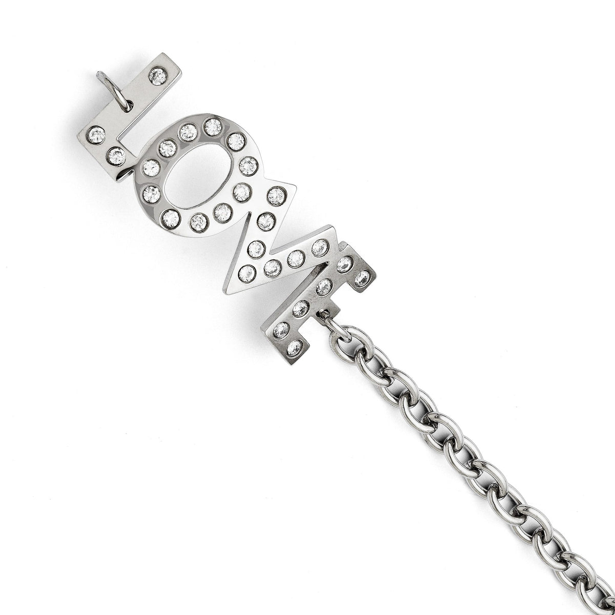 Love Bracelet with White CZ in Stainless Steel, 7.5" - Sophia Jewelers