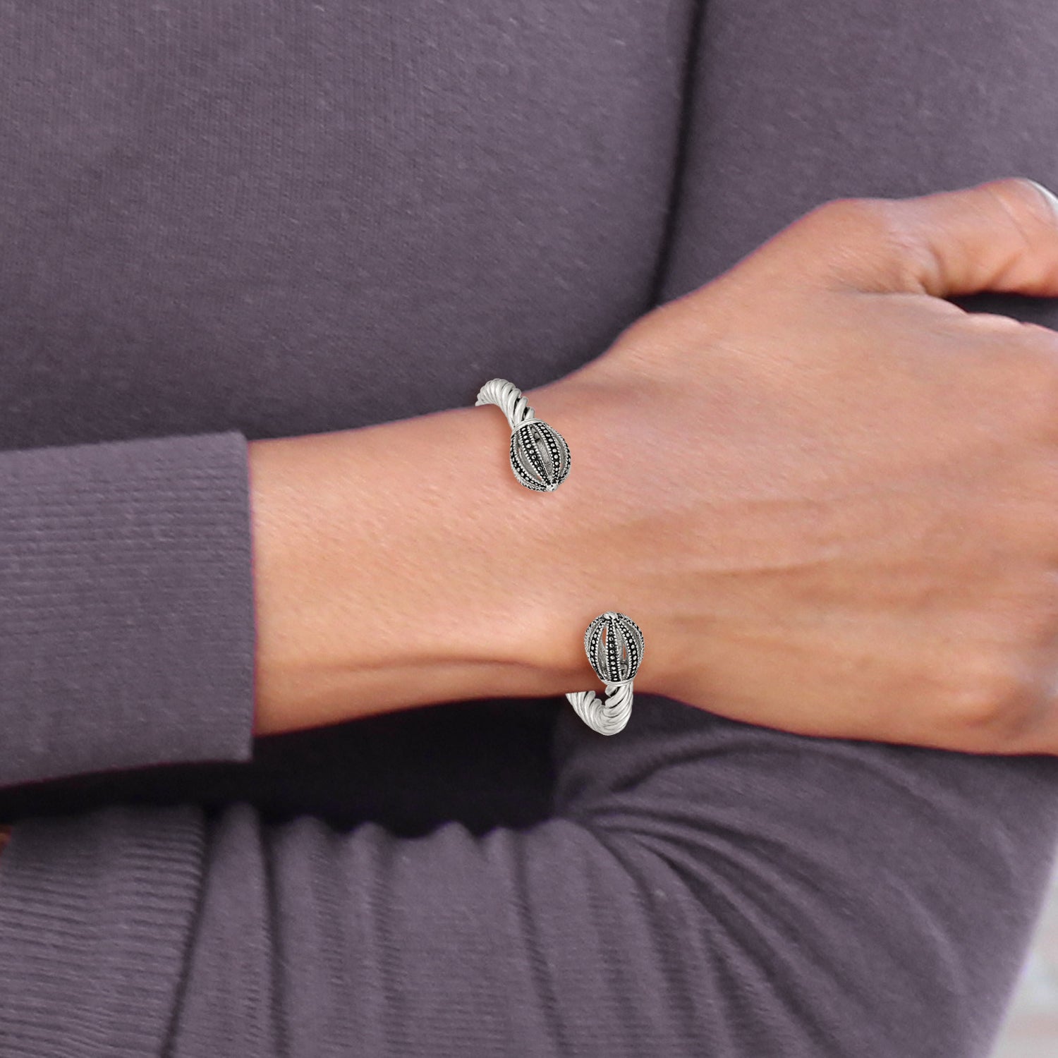 Stainless Steel Antiqued and Polished Twisted Cuff Bangle Bracelet for Women