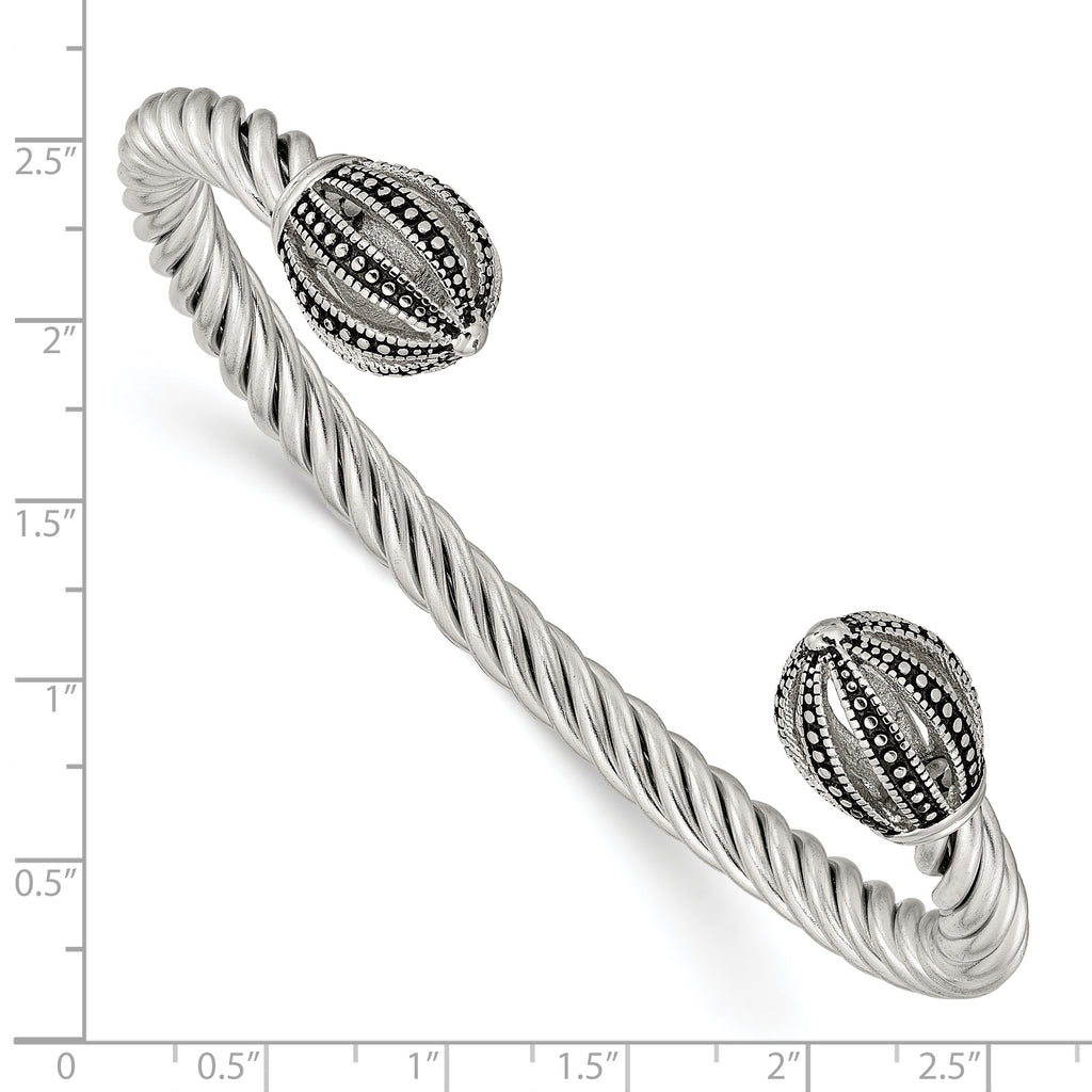 Stainless Steel Antiqued and Polished Twisted Cuff Bangle Bracelet for Women