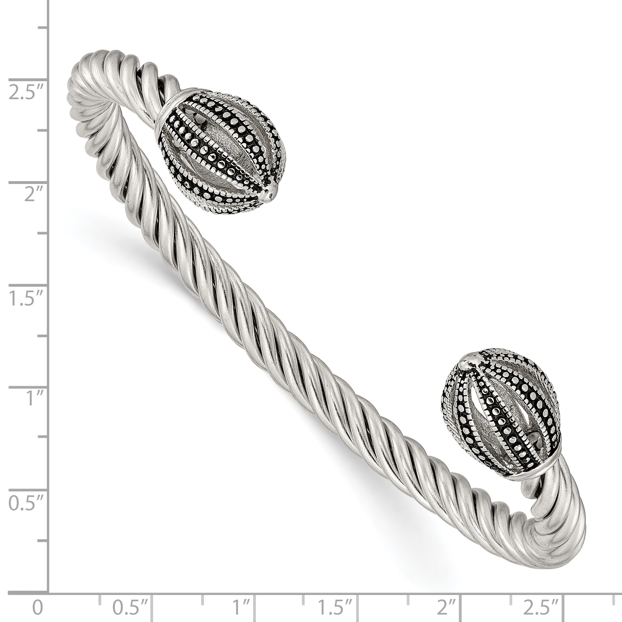 Stainless Steel Antiqued and Polished Twisted Cuff Bangle Bracelet for Women