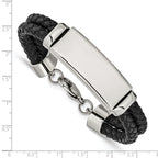 Stainless Steel Polished Black Woven Leather Multi Strand ID Bracelet for Men