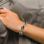 Stainless Steel Antiqued and Polished Skulls with Roses Black Leather Bracelet for Men