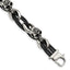 Stainless Steel Antiqued and Polished Skulls with Roses Black Leather Bracelet for Men