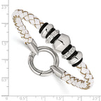 Stainless Steel Polished White Leather & Black Rubber Bracelet