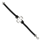 Stainless Steel Antiqued and Polished Cross Black Leather Bracelet for Men