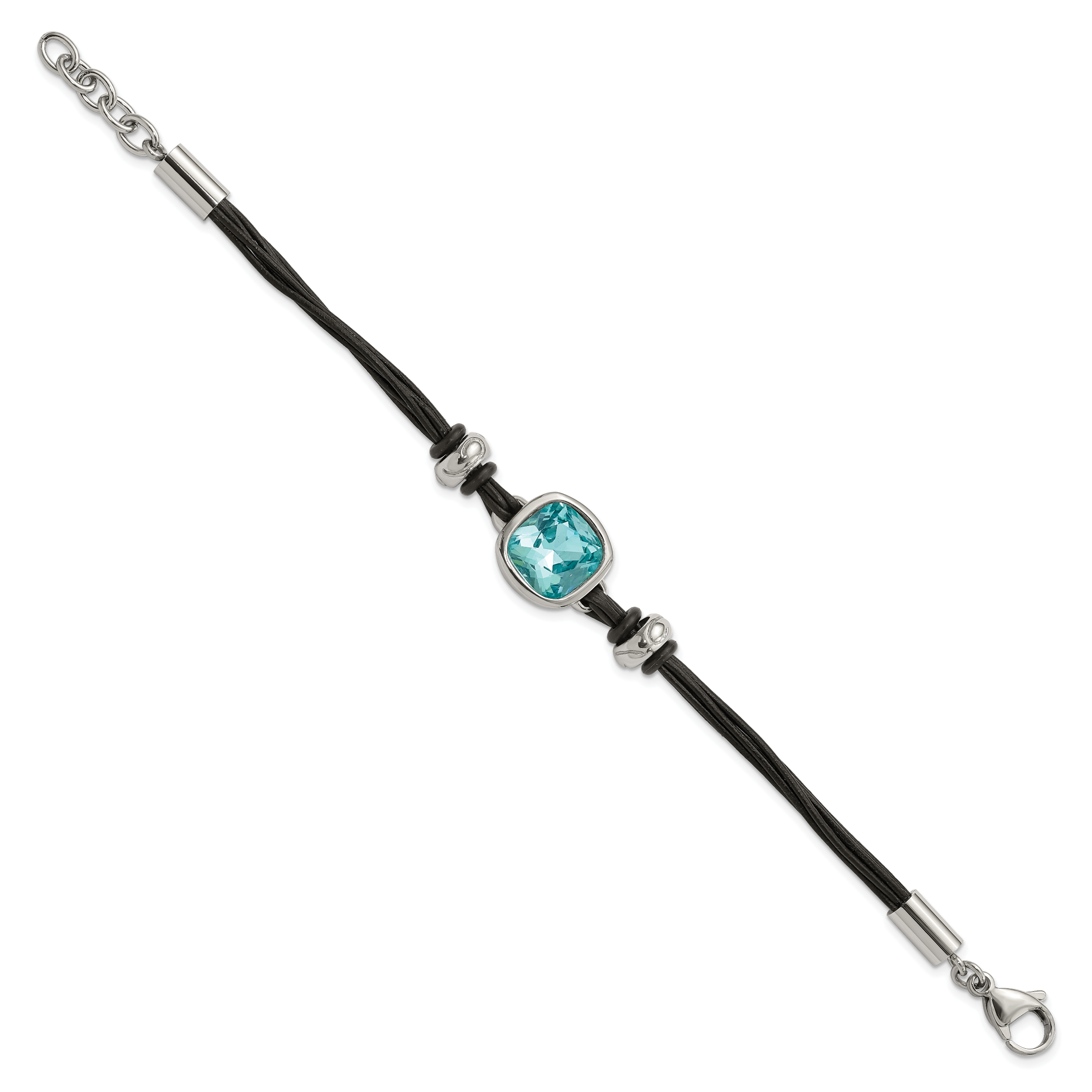 Stainless Steel Polished with Blue Glass Leather with ext Bracelet for Women Main image