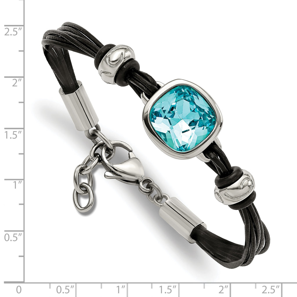 Stainless Steel Polished with Blue Glass Leather with ext Bracelet for Women