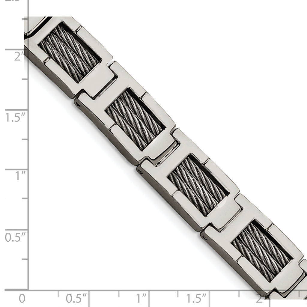 Stainless Steel Brushed and Polished with Cable Inlacy Link Bracelet for Men