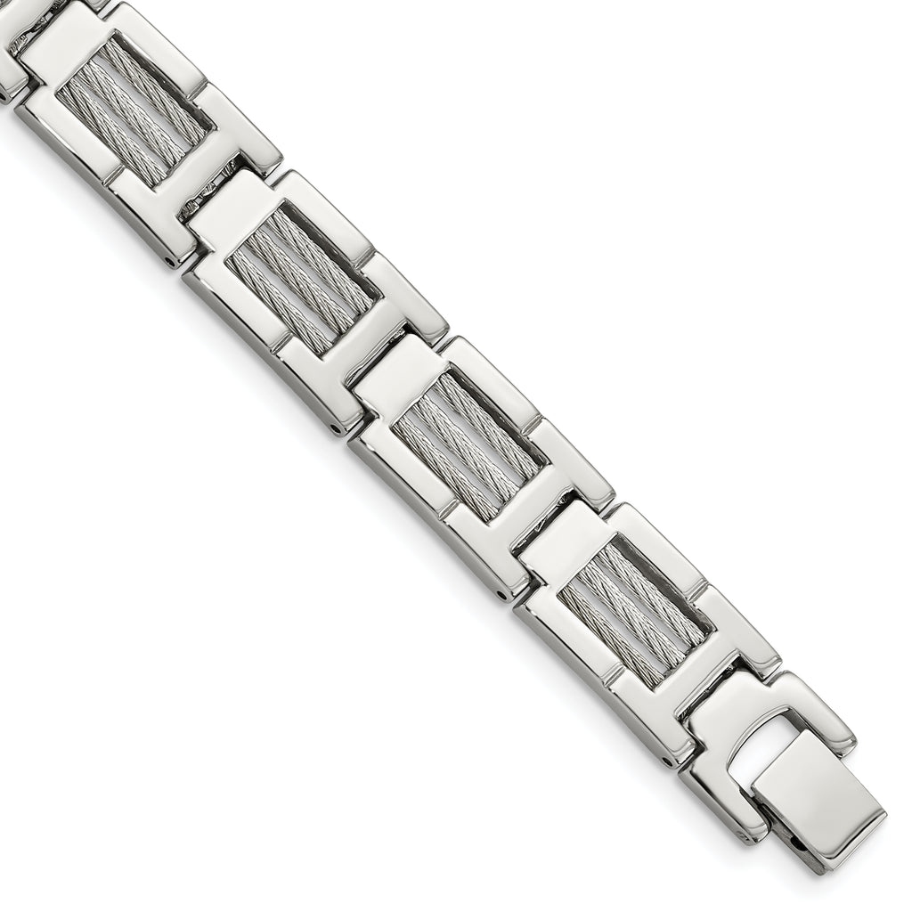 Stainless Steel Brushed and Polished with Cable Inlacy Link Bracelet for Men