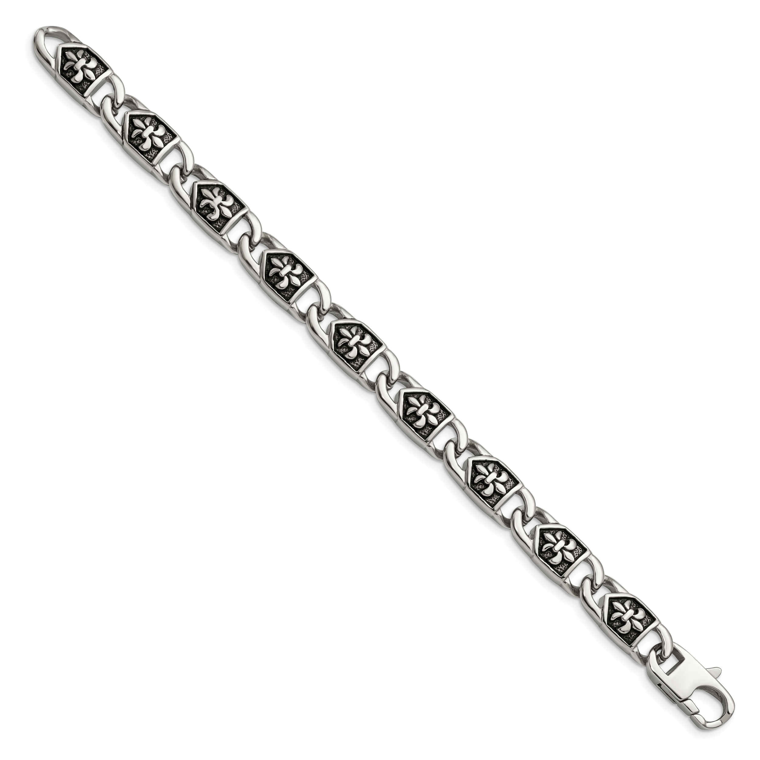 Stainless Steel Antiqued and Polished Fleur de Lis Link Bracelet for Men Secondary image