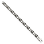 Stainless Steel Antiqued and Polished Fleur de Lis Link Bracelet for Men